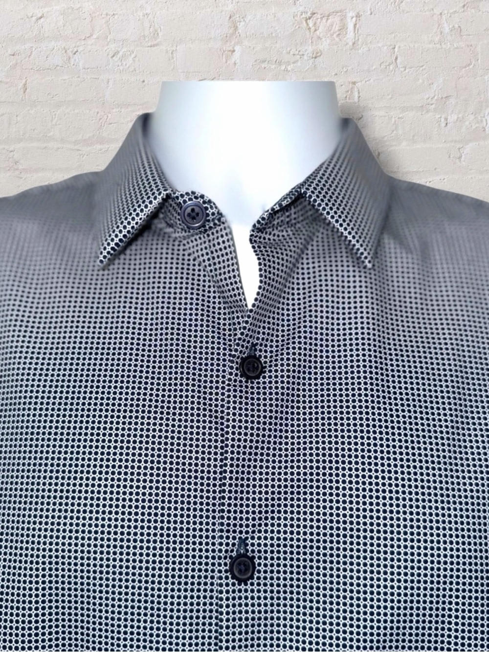Topman Men’s Slim Fit Button-Up Shirt | Dark Navy Micro-Dot | Size Large